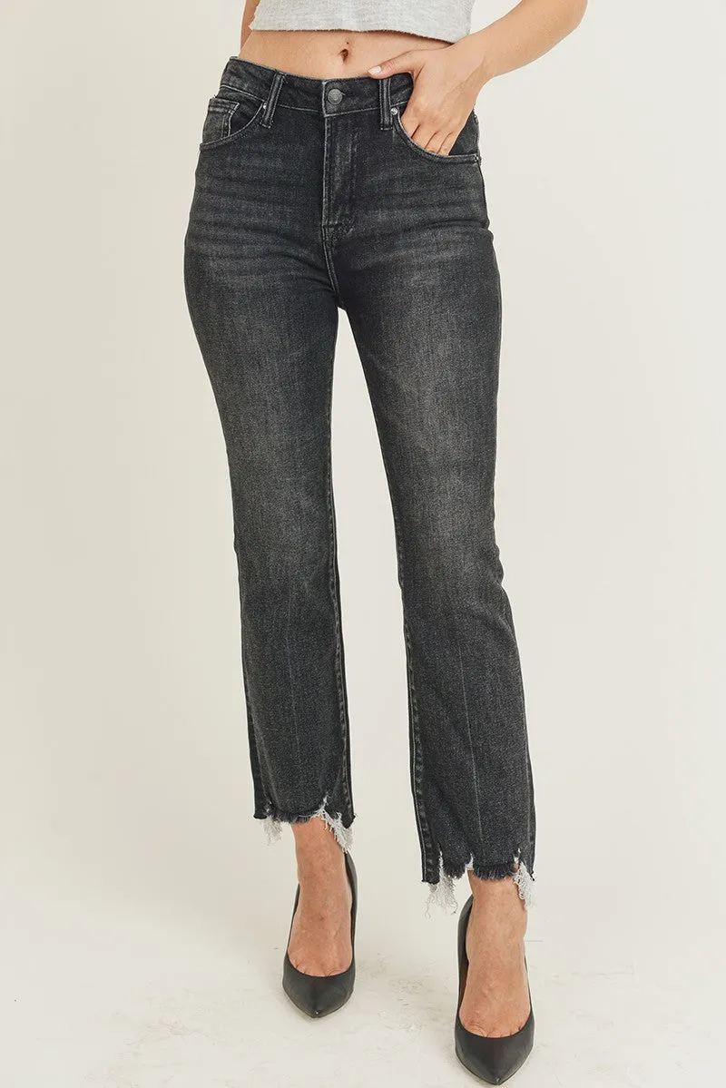 Risen Jeans - High Rise Frayed Hem Ankle Flare Jeans - RDP1059