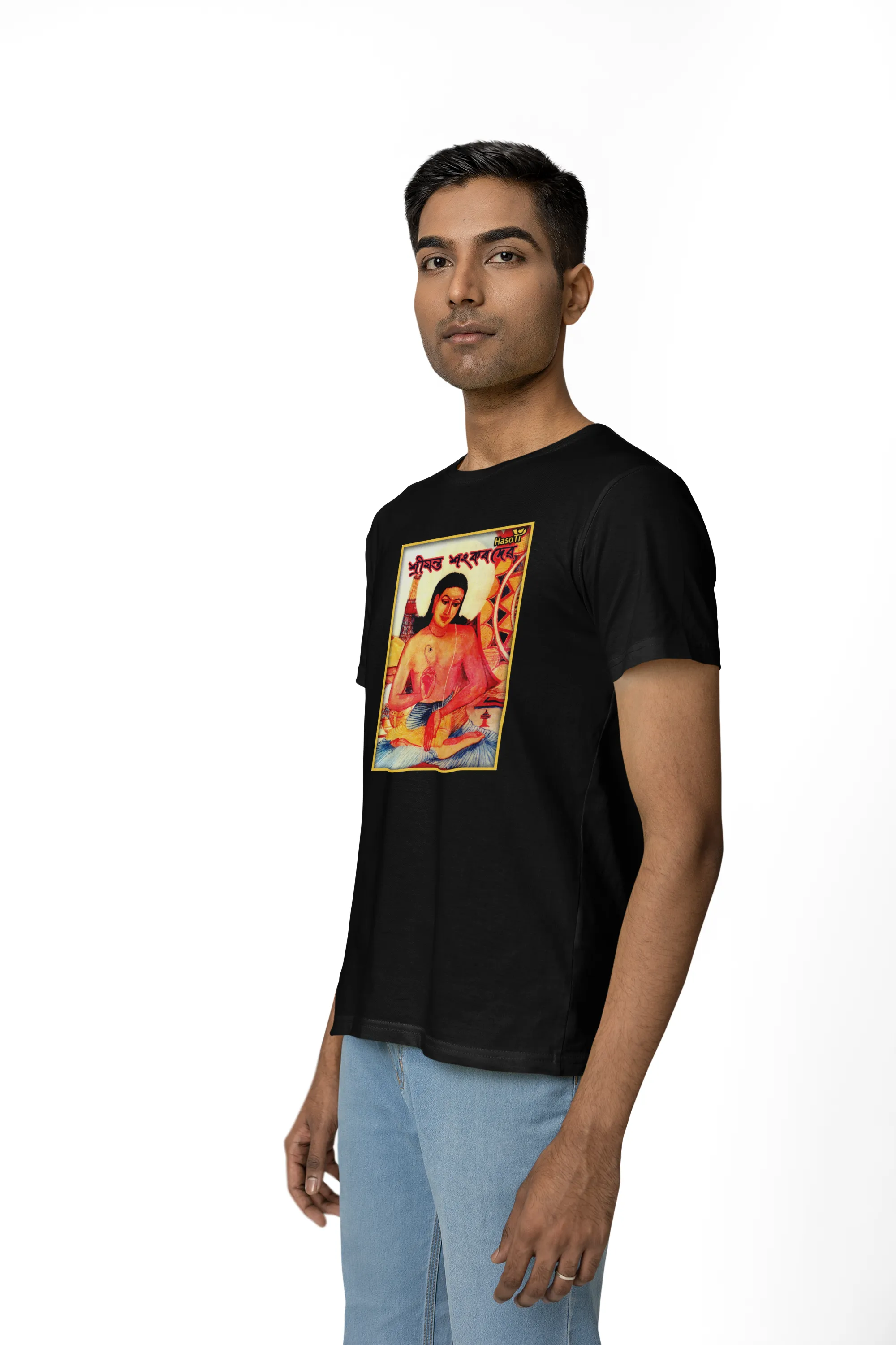 Sankardev | Assamese graphic printed t shirt | Regular | Black | Men