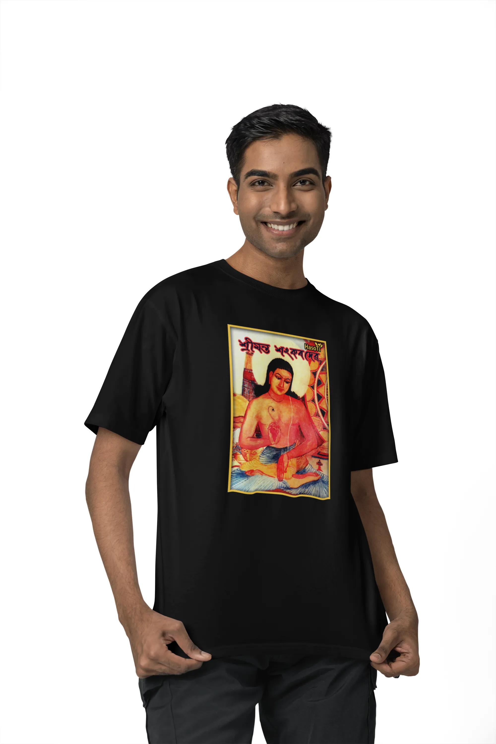 Sankardev | Assamese graphic printed t shirt | Regular | Black | Men