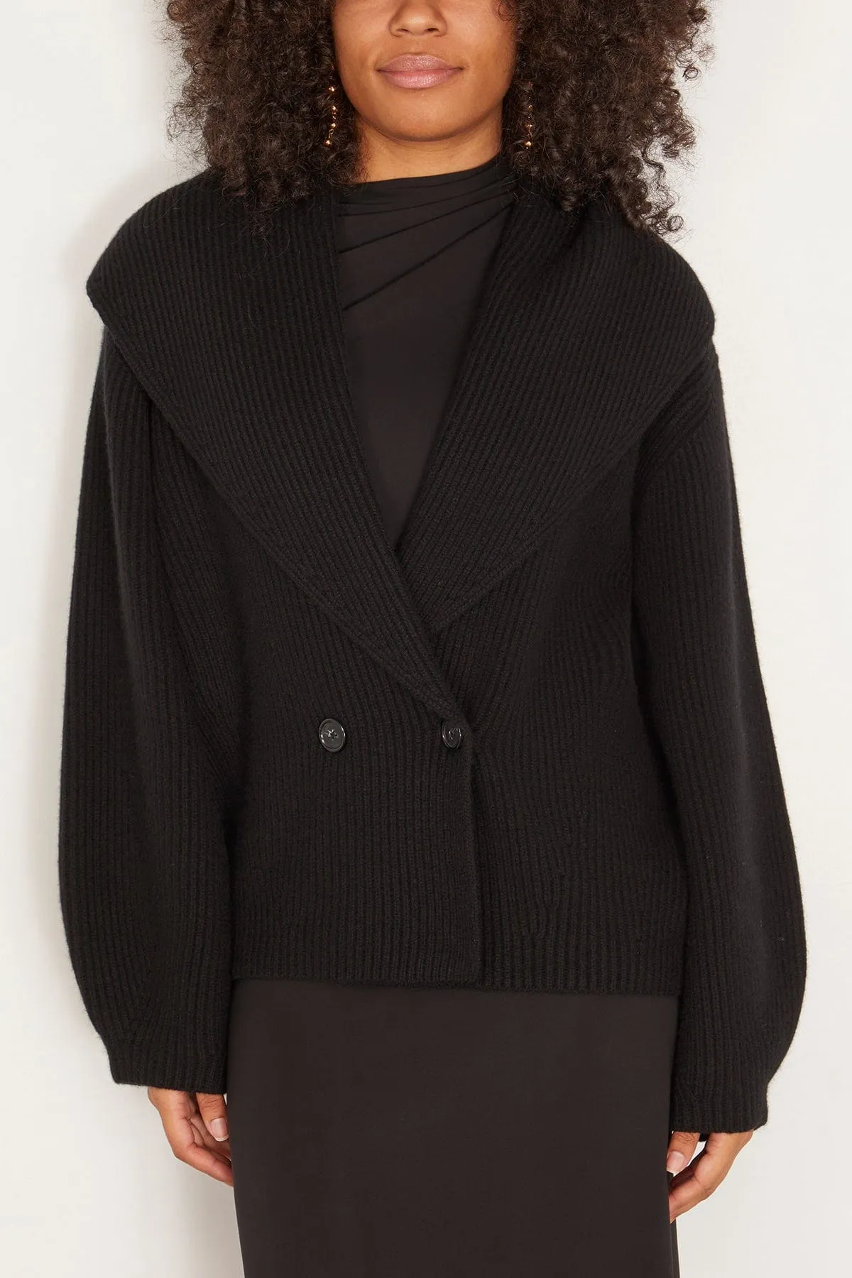 Shawl-Lapel Cardigan in Black