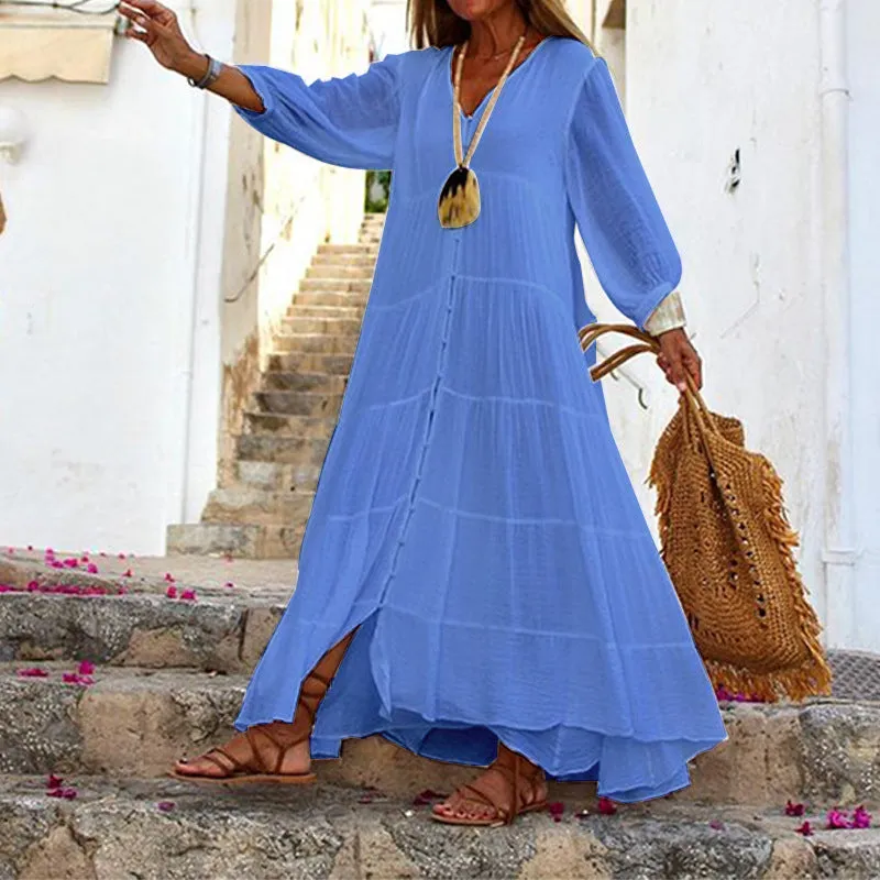 Simple and elegant maxi dress in cotton and linen