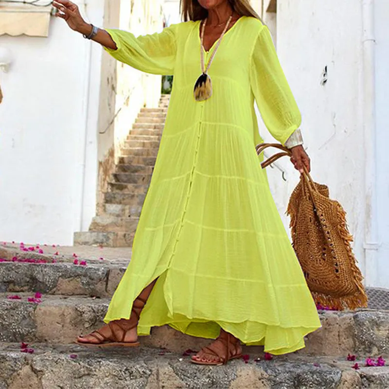 Simple and elegant maxi dress in cotton and linen