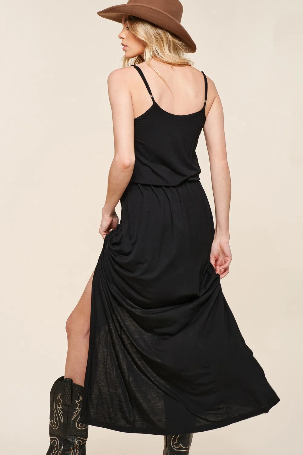 SKINNY STRAP MAXI DRESS WITH BLOUSY TOP