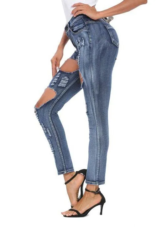 Skinny Stretch-Through Hole Jeans