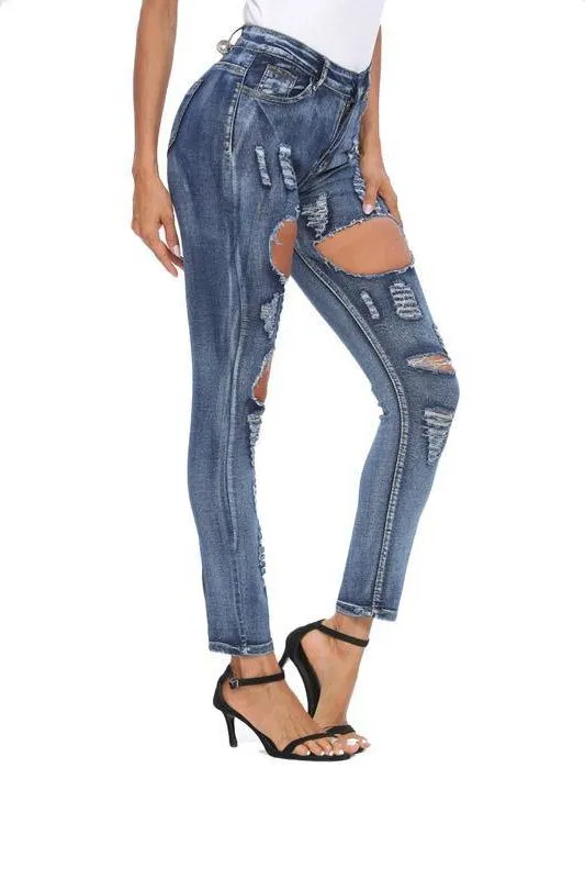 Skinny Stretch-Through Hole Jeans