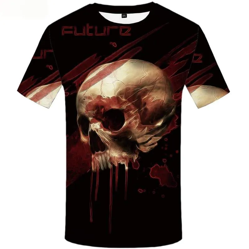 Skull T shirts Men Blood Tshirts Novelty Black Tshirts Casual Gothic Tshirt Printed Short Sleeve T shirts Men/women Tee Top Slim