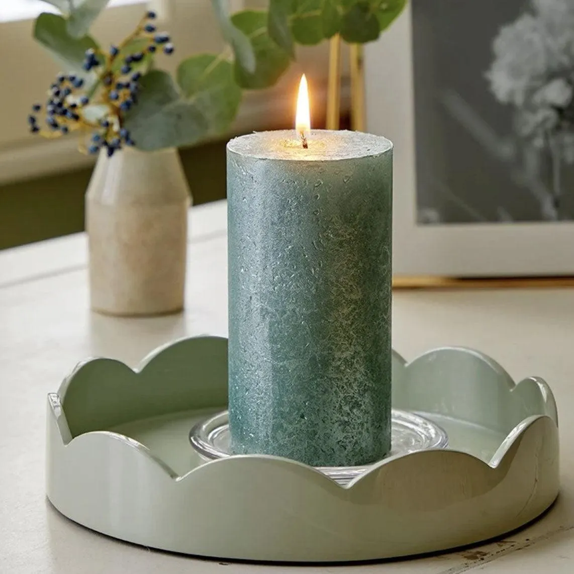 Small Scallop Round Tray | Sage