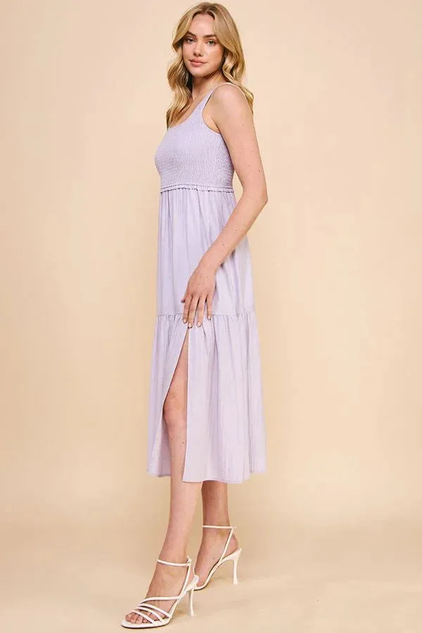 SMOCKED TANK BABYDOLL TIERED MAXI DRESS