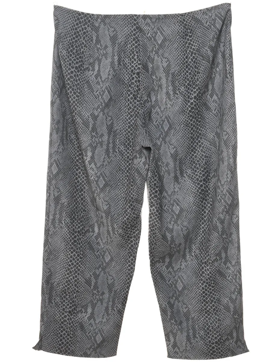 Snakeskin Pattern Dark Grey Cropped Trousers - W32 L24