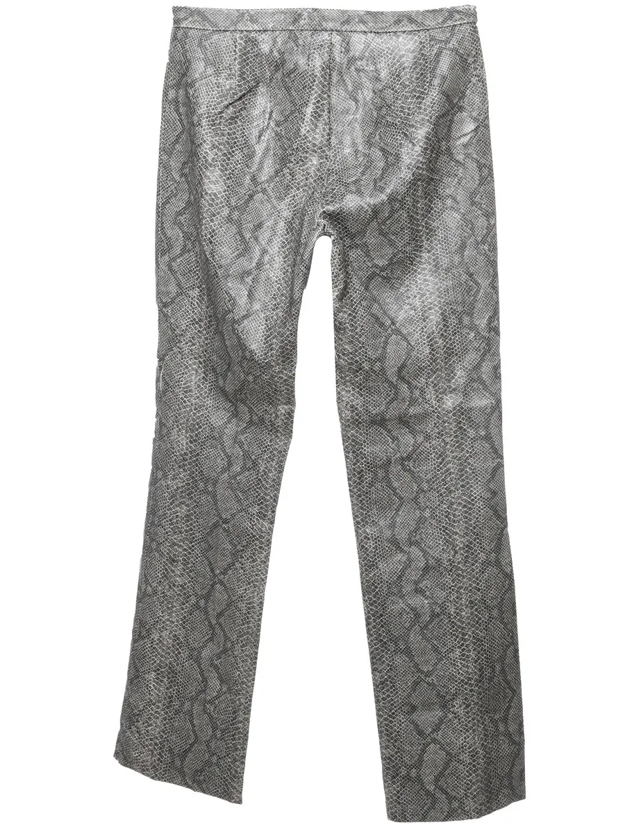 Snakeskin Pattern Grey Y2K Faux Leather Trousers - W30 L32