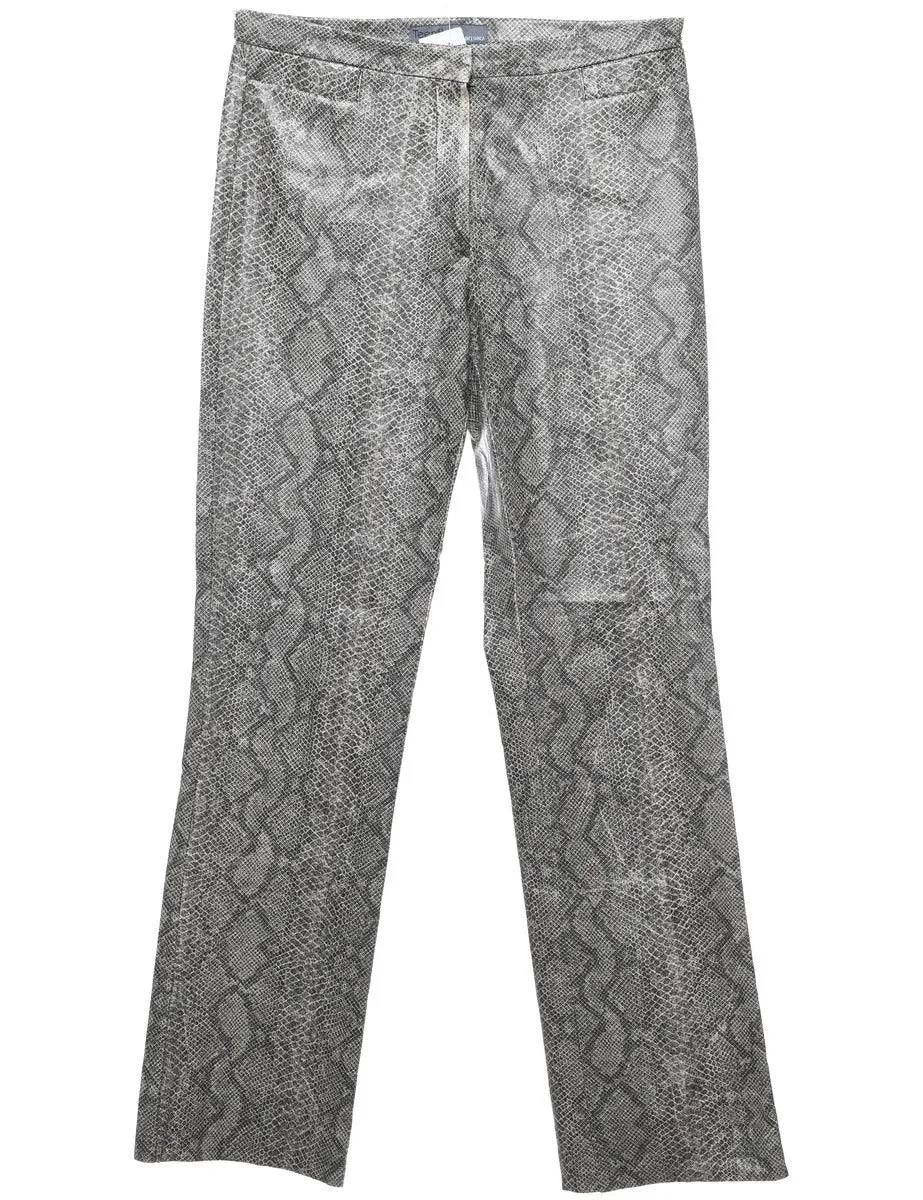 Snakeskin Pattern Grey Y2K Faux Leather Trousers - W30 L32