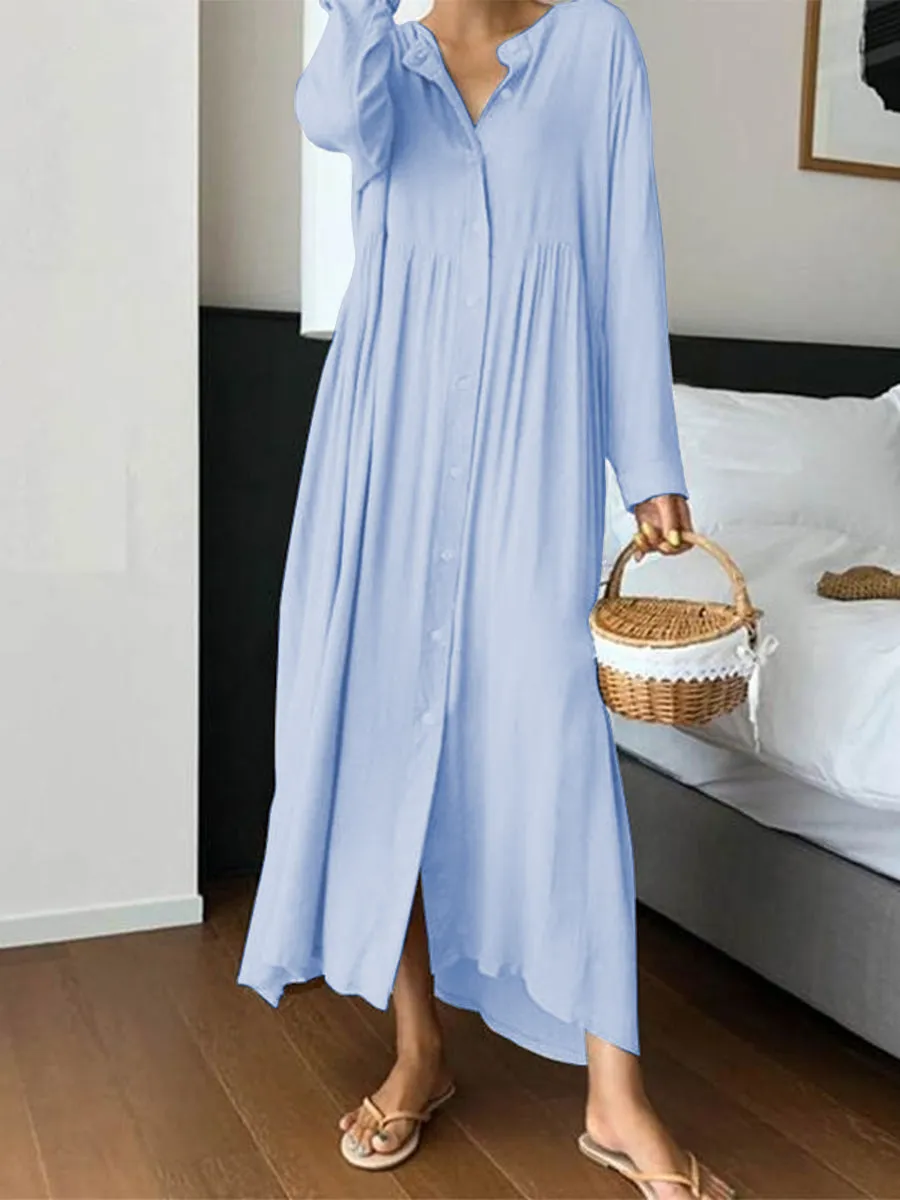 Solid Color Long Sleeve Loose Dress