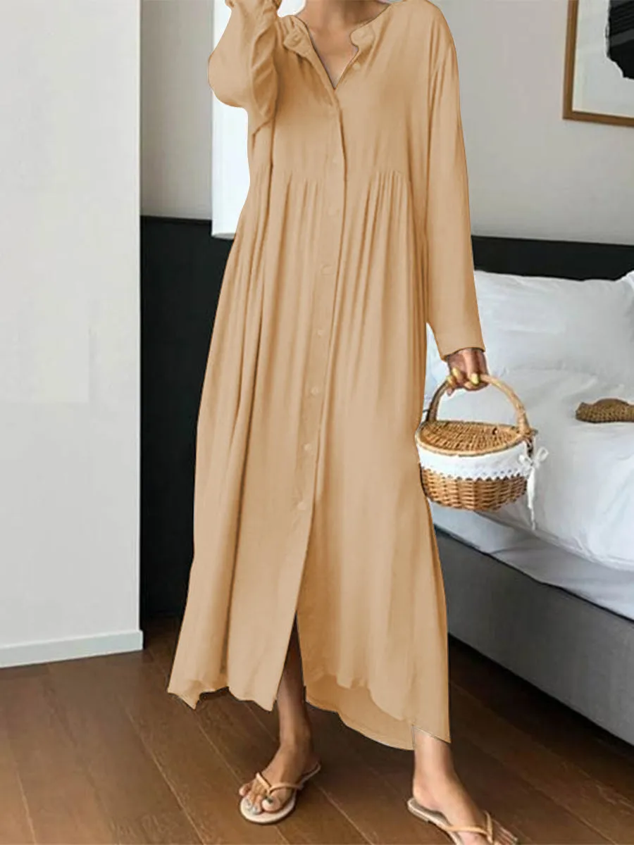 Solid Color Long Sleeve Loose Dress