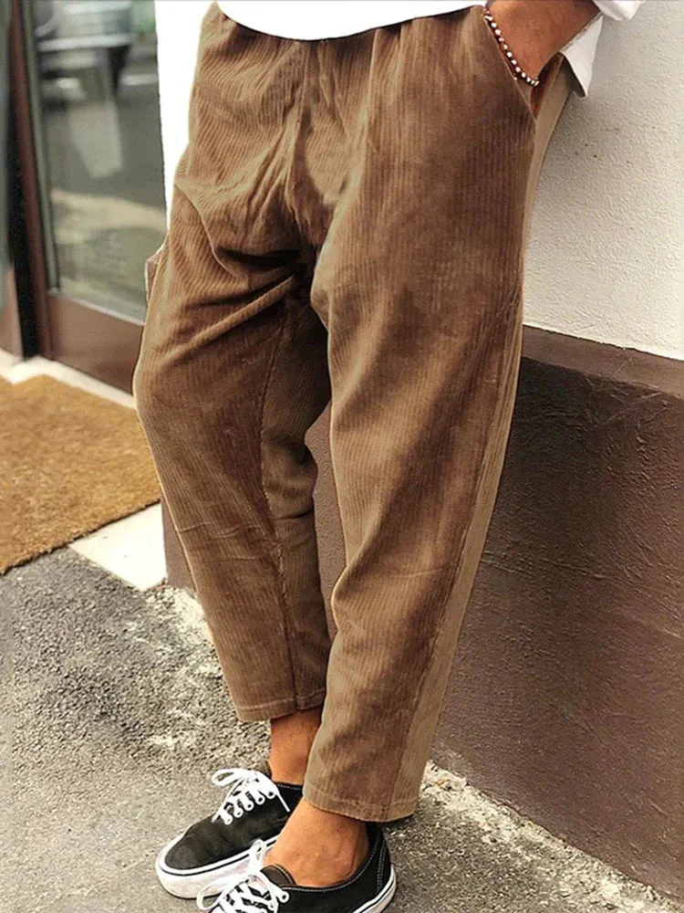 Solid Corduroy Carrot Pants