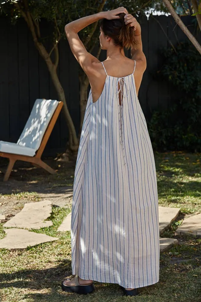 Striped Back Neck Strap V-Neck Sleeveless Maxi