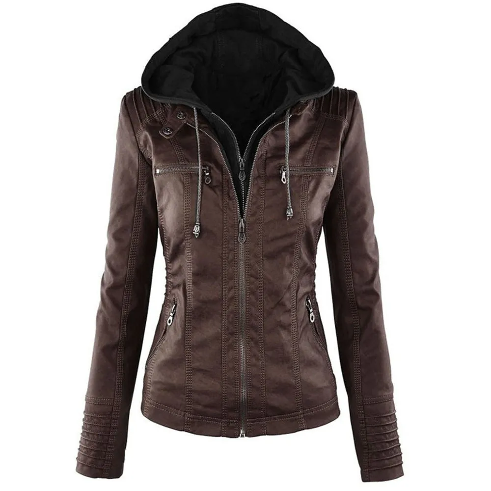 Stylish European Leather Lapel Jacket for Women - Removable, High-Quality PU