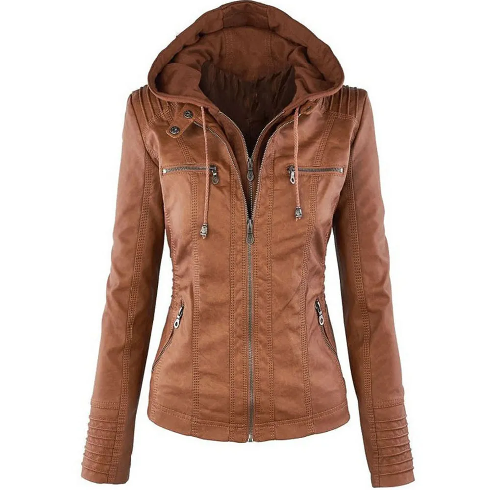 Stylish European Leather Lapel Jacket for Women - Removable, High-Quality PU