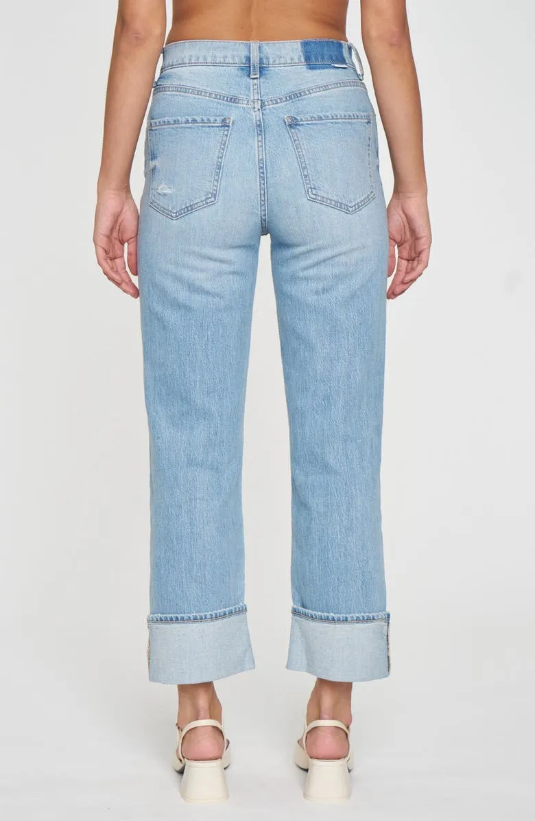 Sundaze High Waist Cuff Crop Straight Leg Jeans