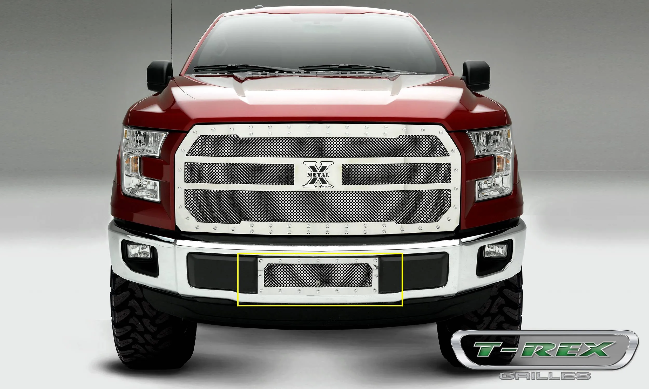 T-REX X Metal Series, Insert Bumper Grille - Polished - Requires Drilling or Cutting - 2015  F150