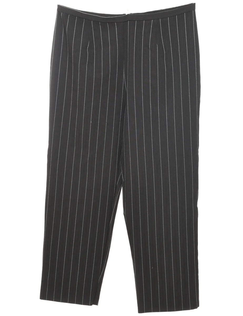 Tapered Pinstriped Black Trousers - W36 L29