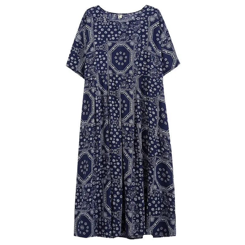 TastyHottie - Blue Print Boho Swing House Dress with Pockets