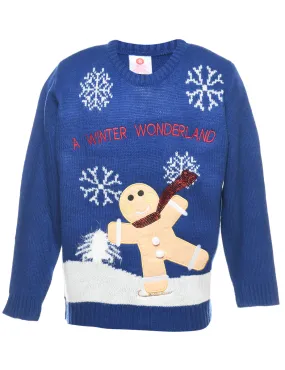 Teddy Bear Print Christmas Jumper - S