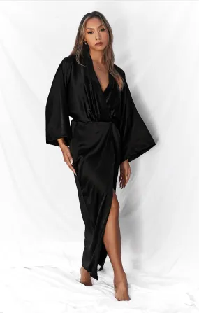 THE SILK KIMONO MAXI DRESS - BLACK