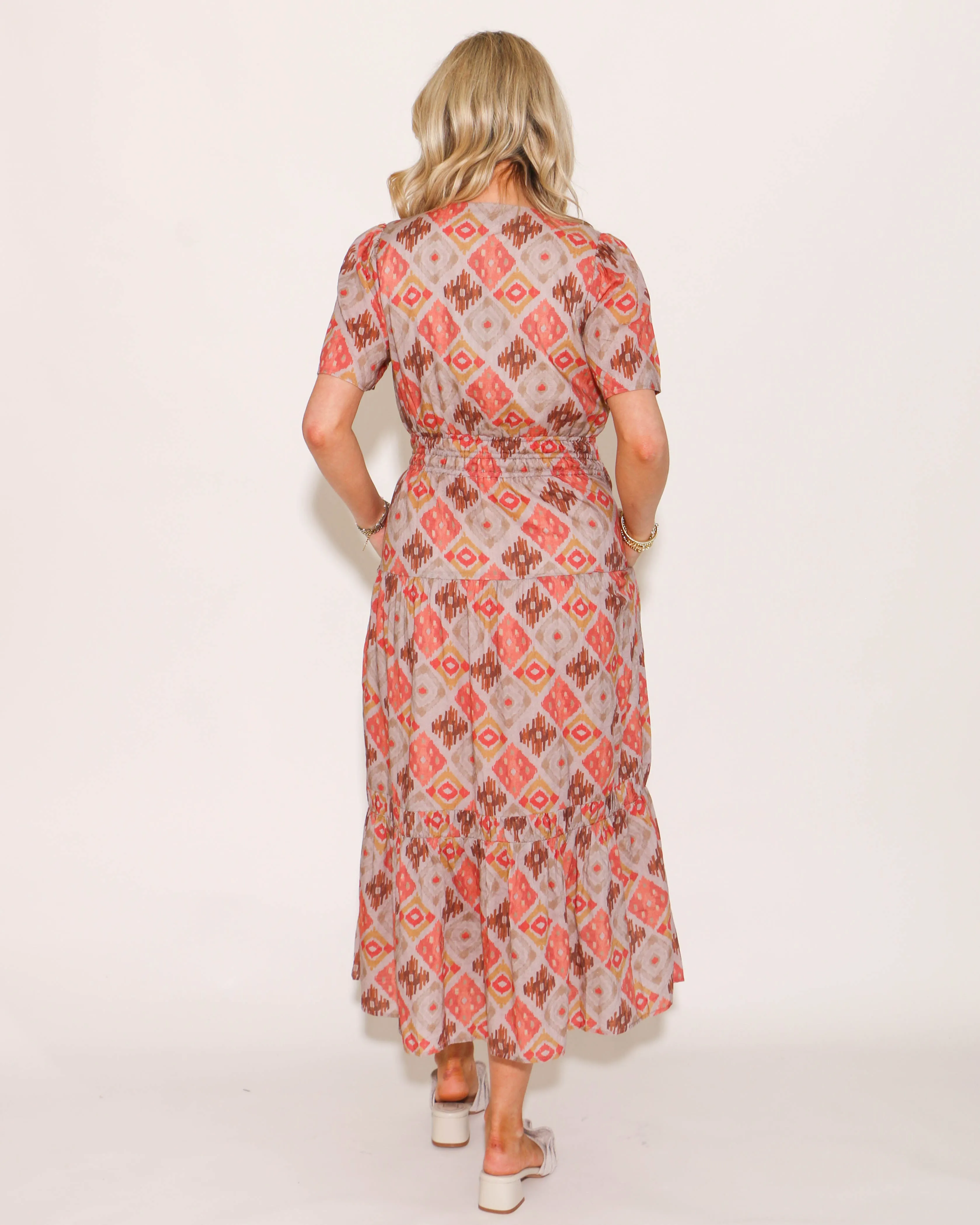 THML Smocked Waist Tiered Print Maxi Dress