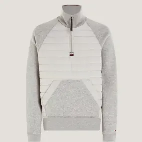 Tommy Hilfiger Mix Media Half-Zip Sweatshirt in Light Heather Grey