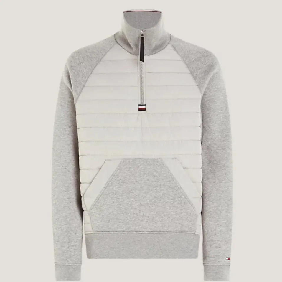 Tommy Hilfiger Mix Media Half-Zip Sweatshirt in Light Heather Grey