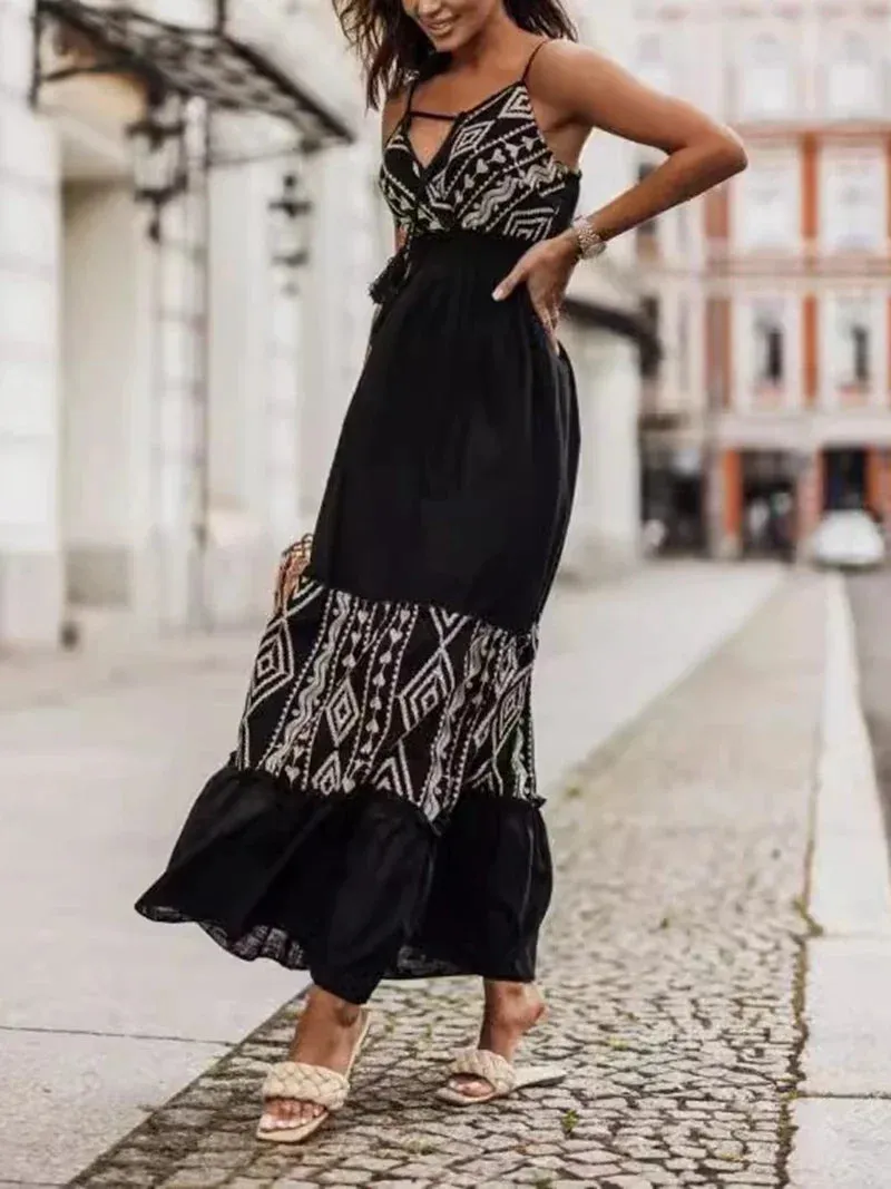 Tribal-Inspired Embroidered Maxi Dress