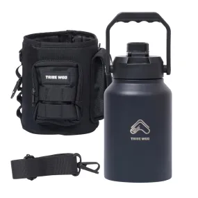 Tribe Wod Tactical Water Bottle - 64 Oz Water Bottle With Sleeve - Stainless Steel Water Jug Container - Double-Wall Insulated Water With Rugged - Removable Sleeve For Keys, Wallet, Phone - Black