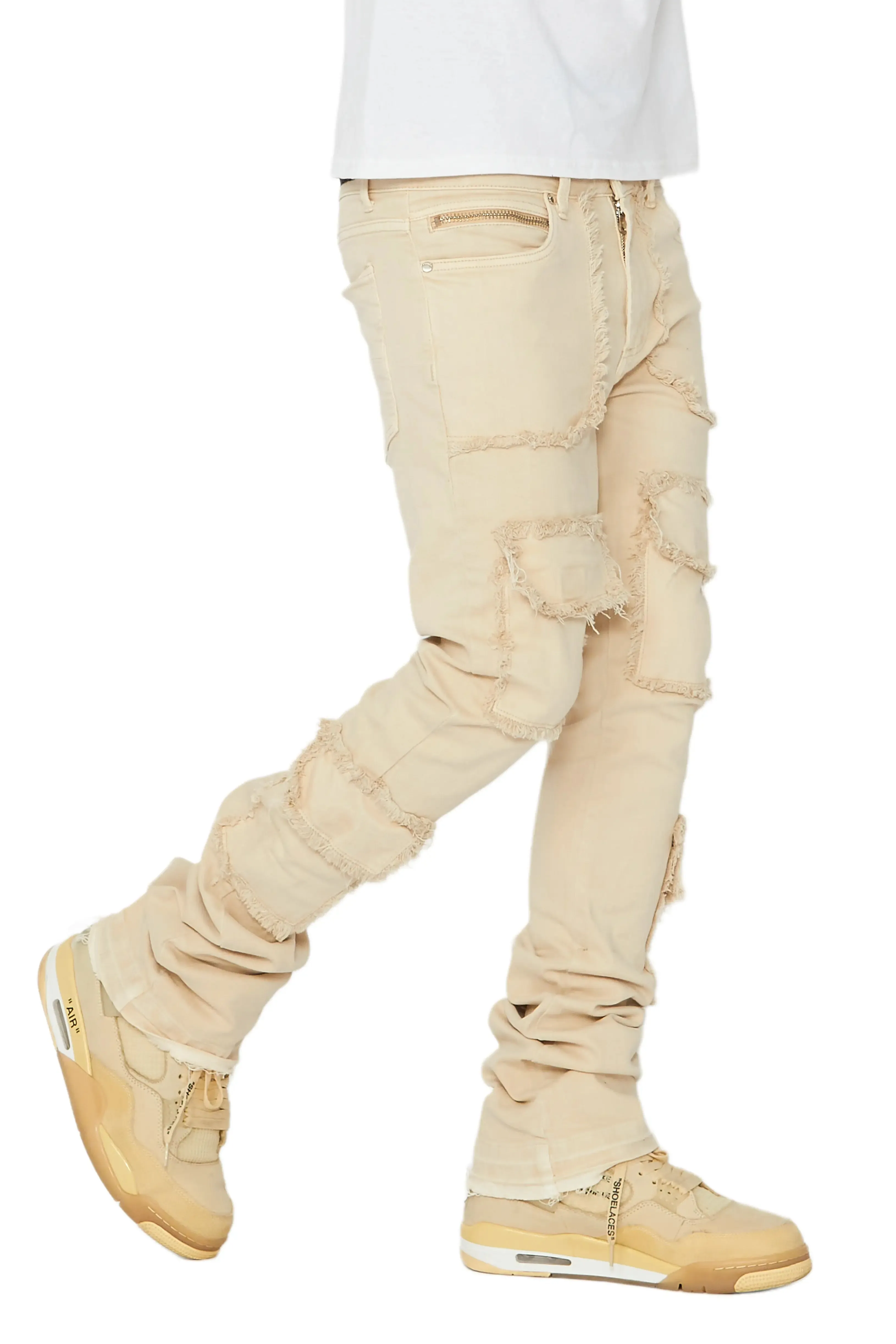 Tyrell Beige Stacked Flare Cargo Jean