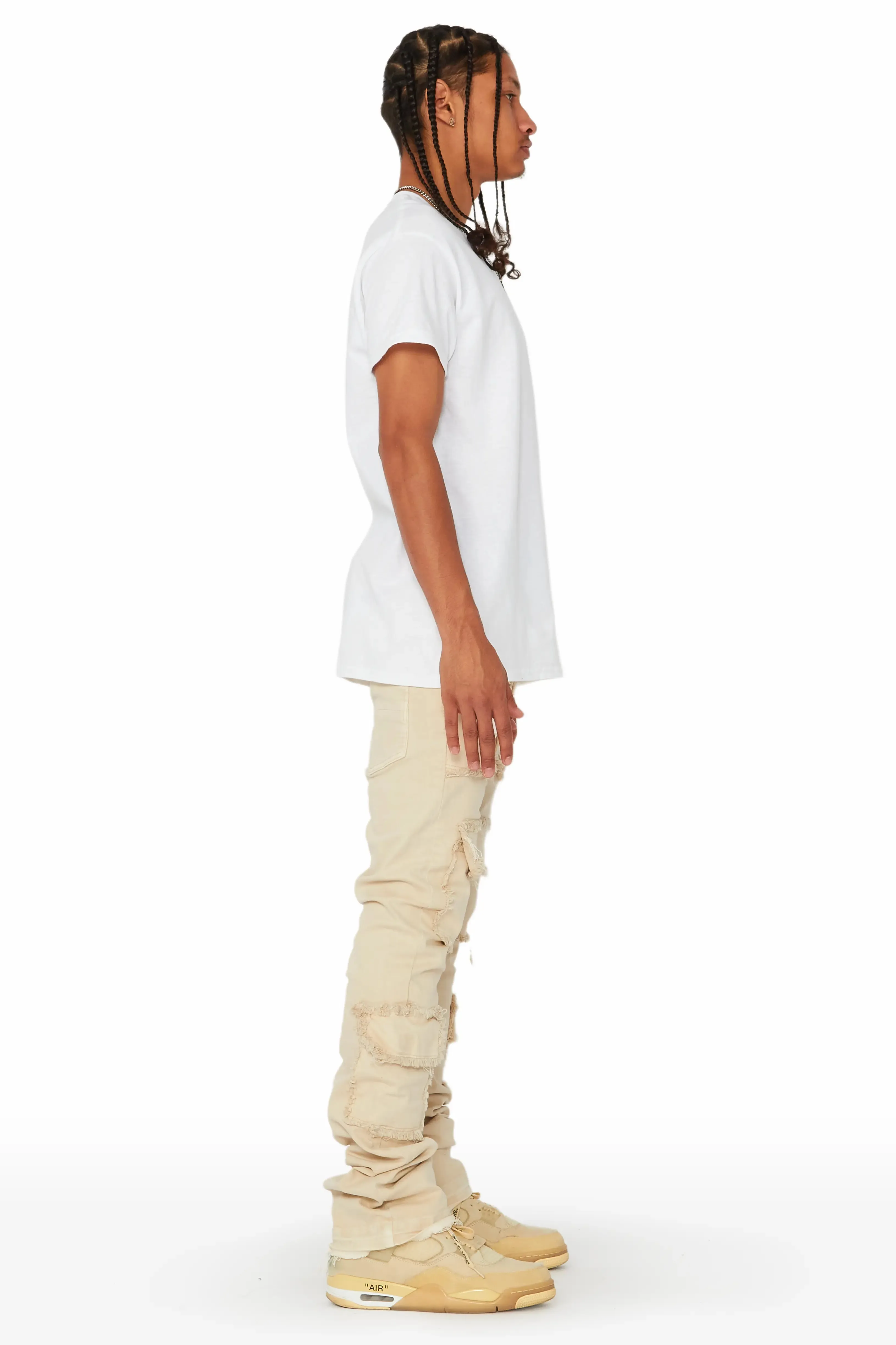 Tyrell Beige Stacked Flare Cargo Jean