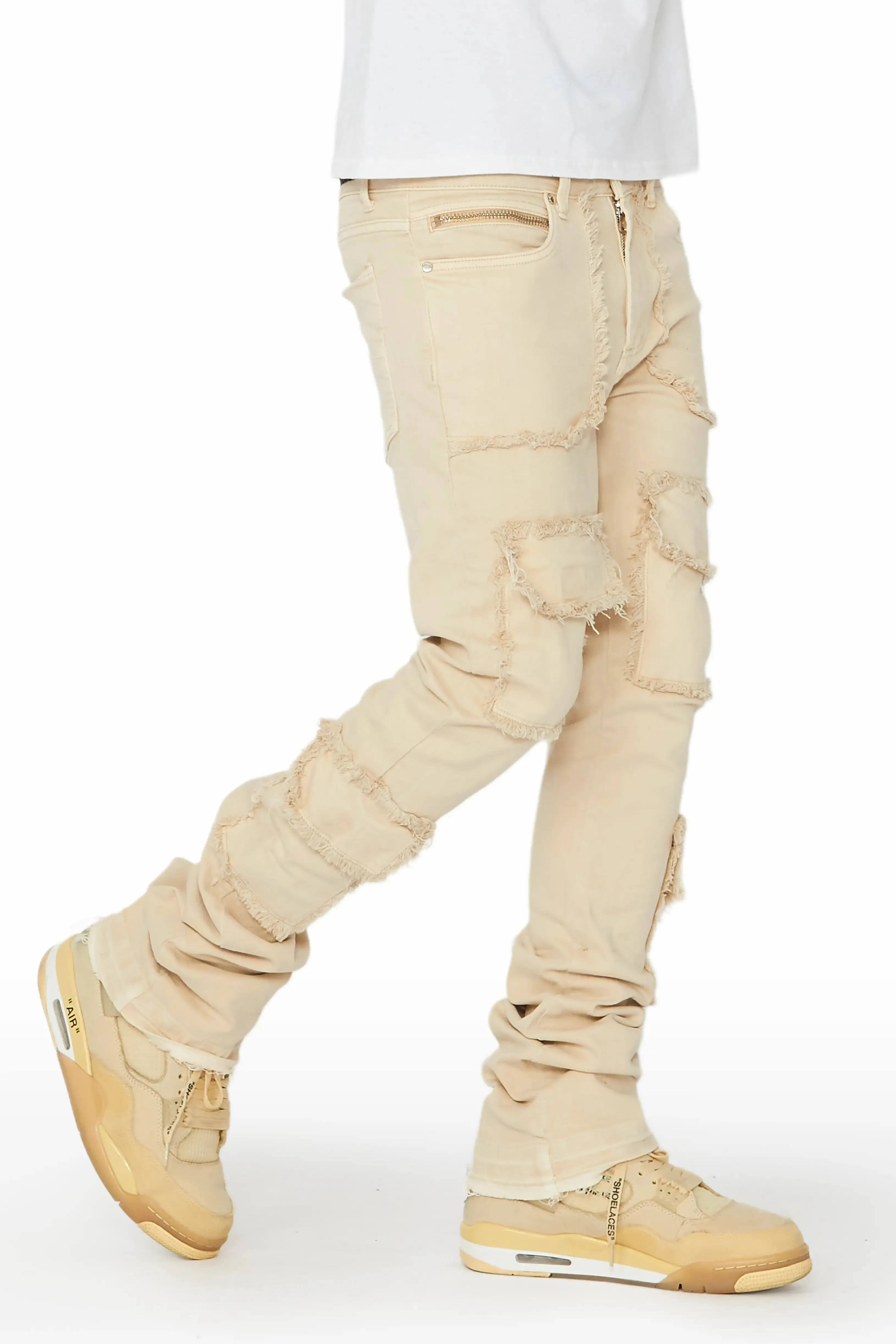 Tyrell Beige Stacked Flare Cargo Jean