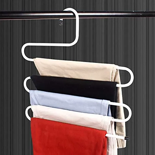 Visionhome 10 Pack, S Type 5 Layer Metal Hanger with Multi-Purpose for Pants Cloths Tie Scarf (White)