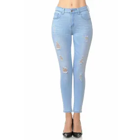 Wax Jeans Women's High Rise 5-Pocket Skinny Jean with Destruction