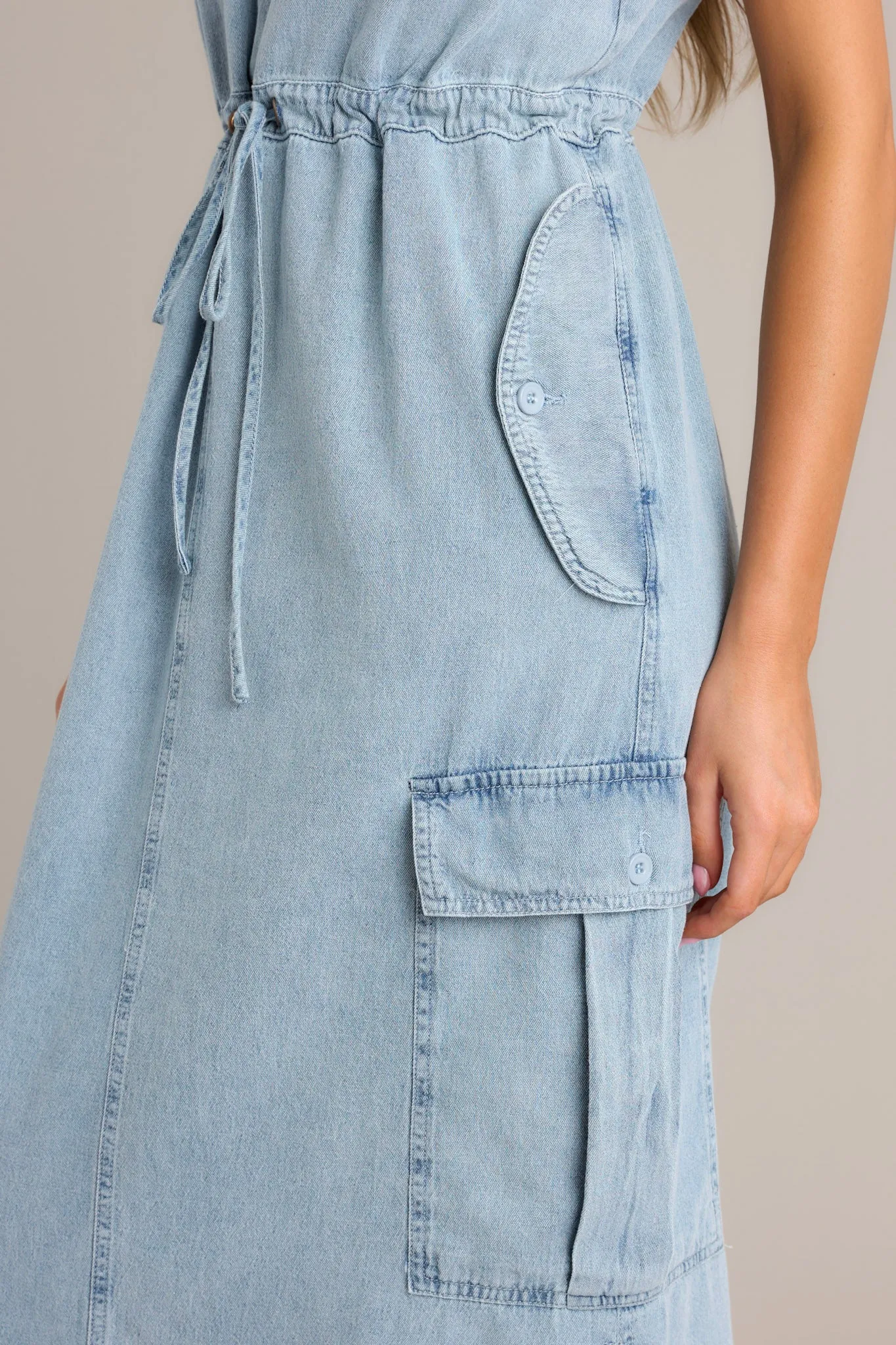 Whispering Waters Light Chambray 100% Cotton Maxi Dress