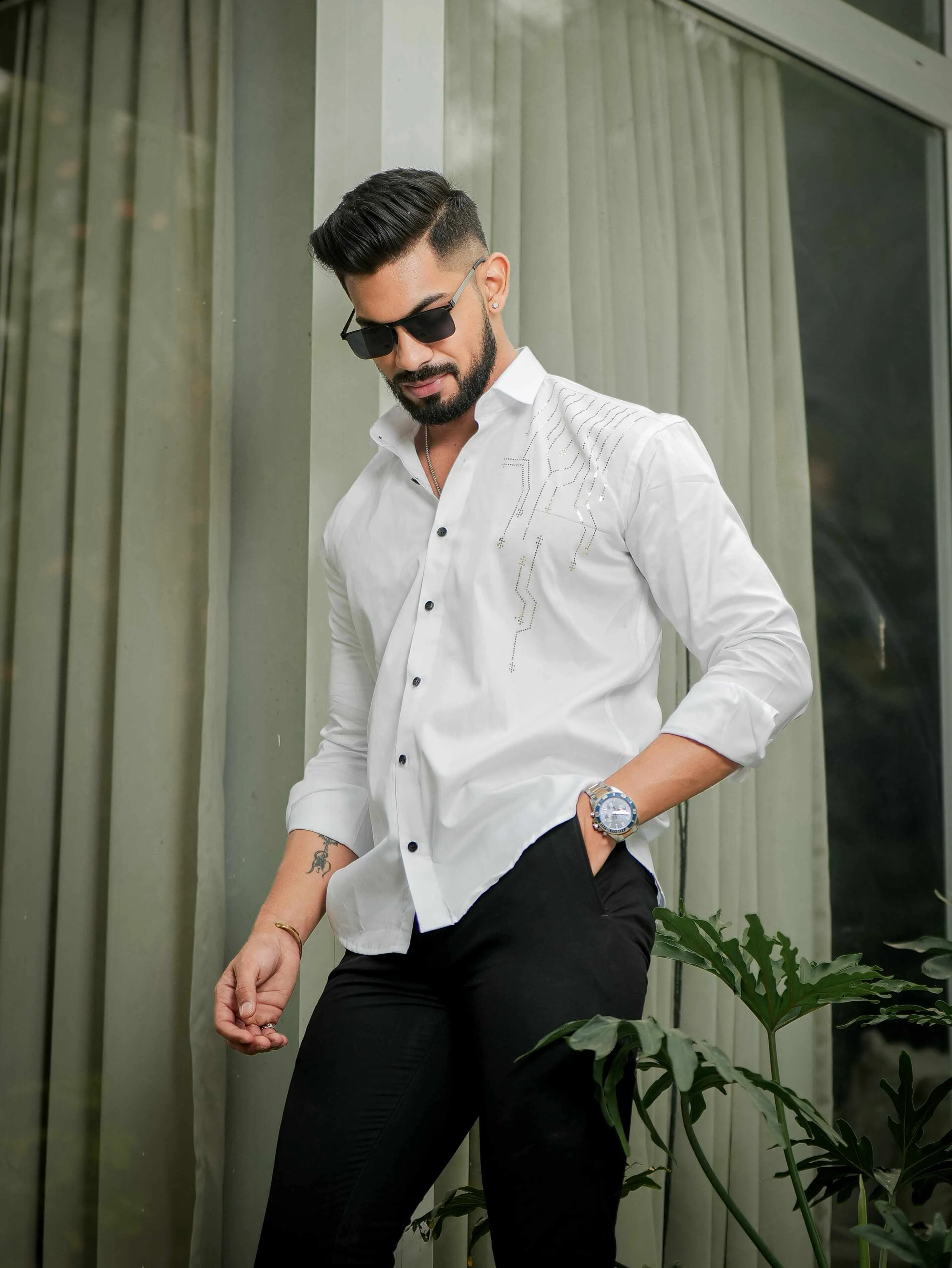 White Club Wear Satin Cotton Party Shirt