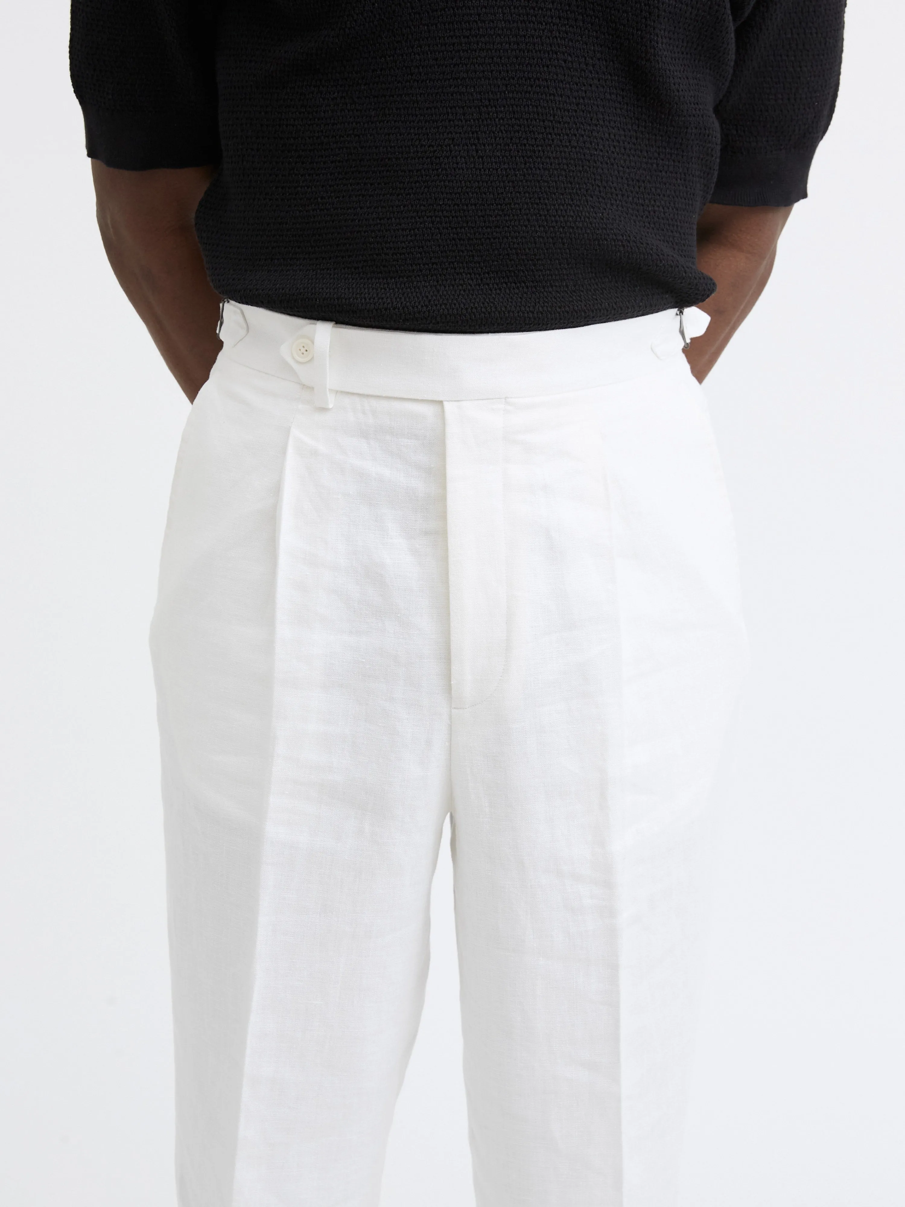 White Linen Oscar Trousers (Wide Fit)