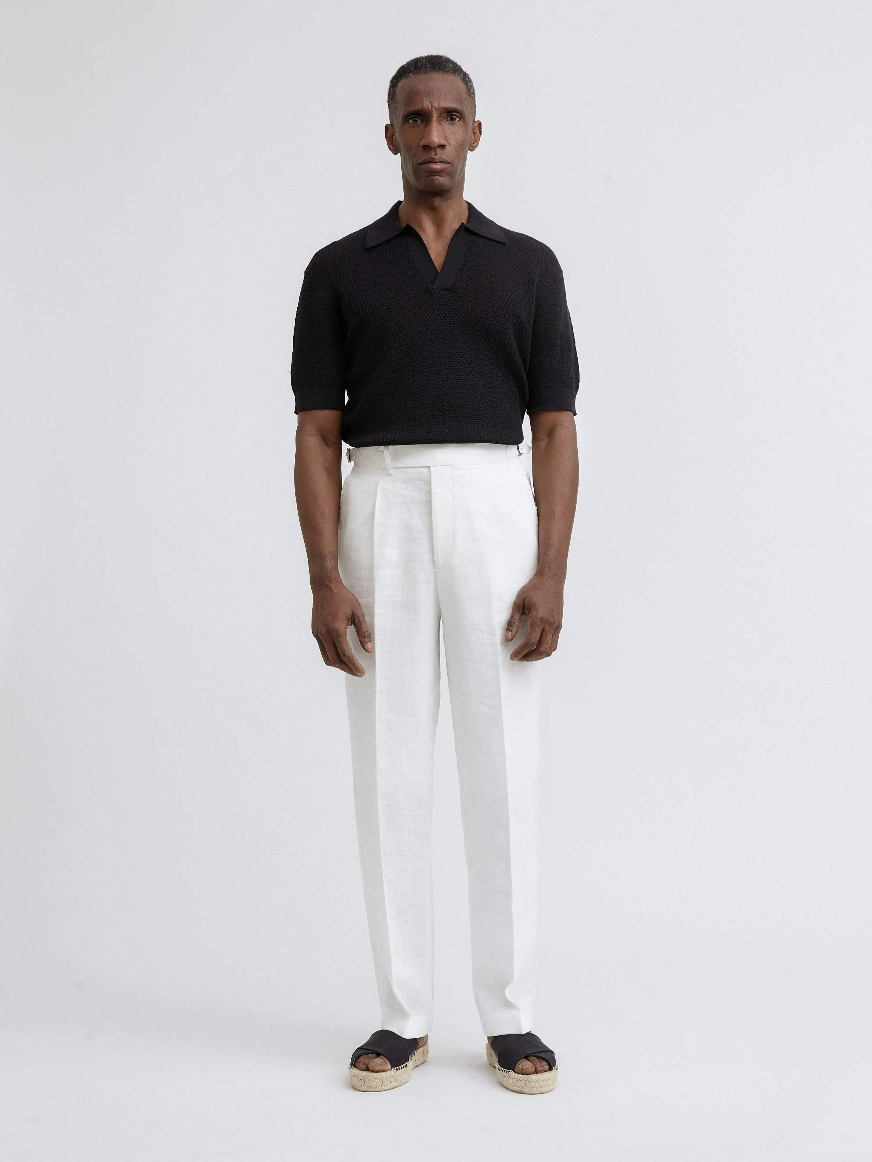 White Linen Oscar Trousers (Wide Fit)