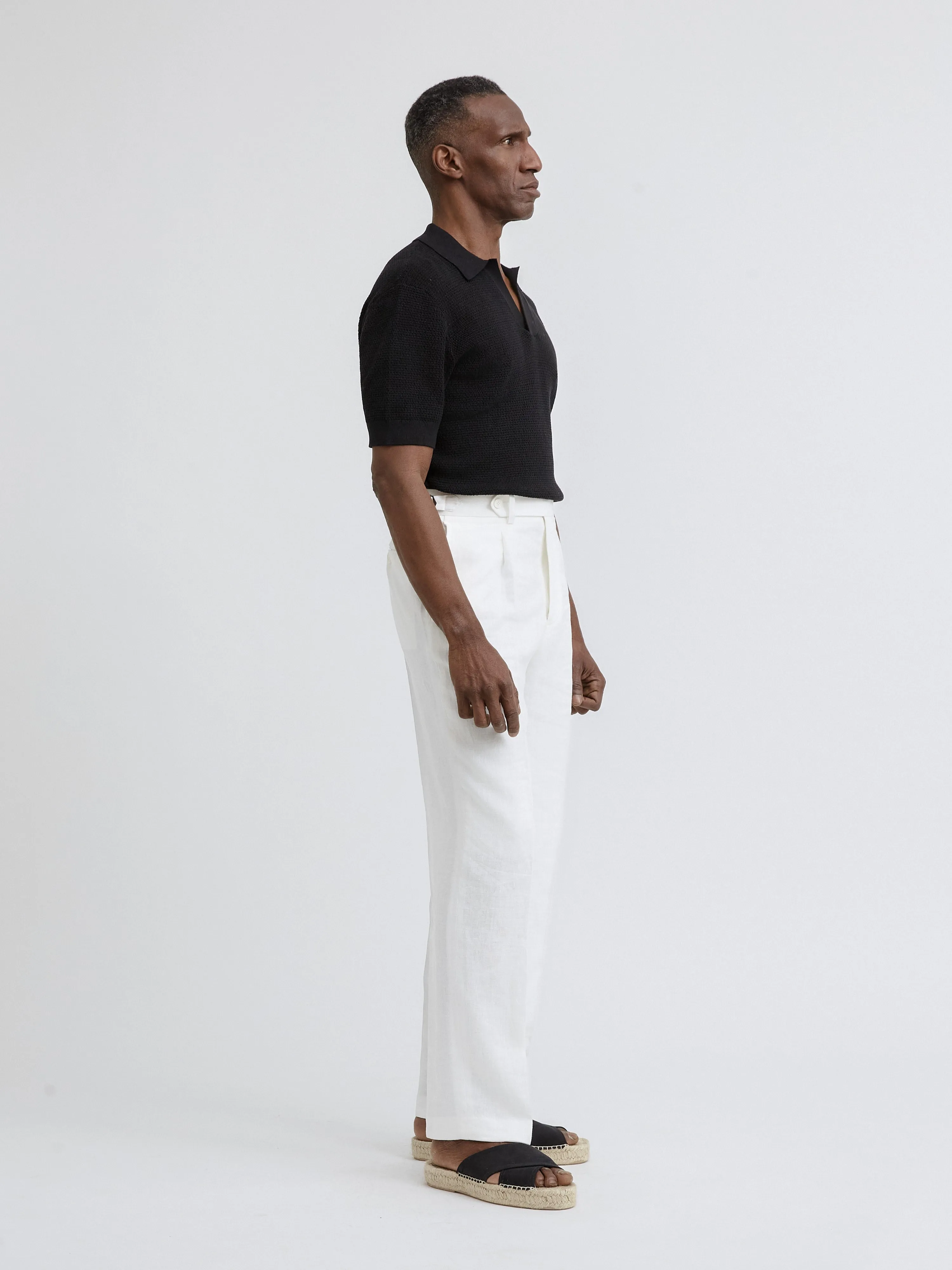 White Linen Oscar Trousers (Wide Fit)