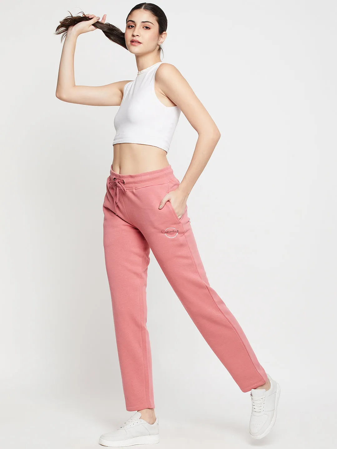 Women's Casual  Dark Pink Ankle length Mid rise Track Pants