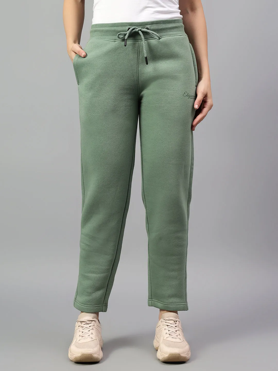 Women's Green Solid Winter Track Pant