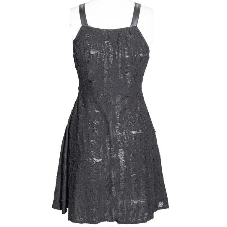 Women's Punk Strap Ripped Lace-up Slip Dress