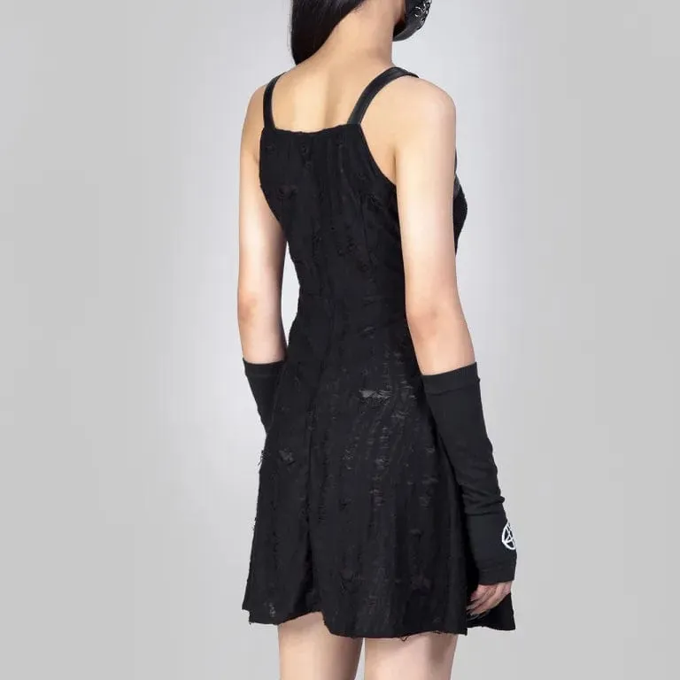 Women's Punk Strap Ripped Lace-up Slip Dress